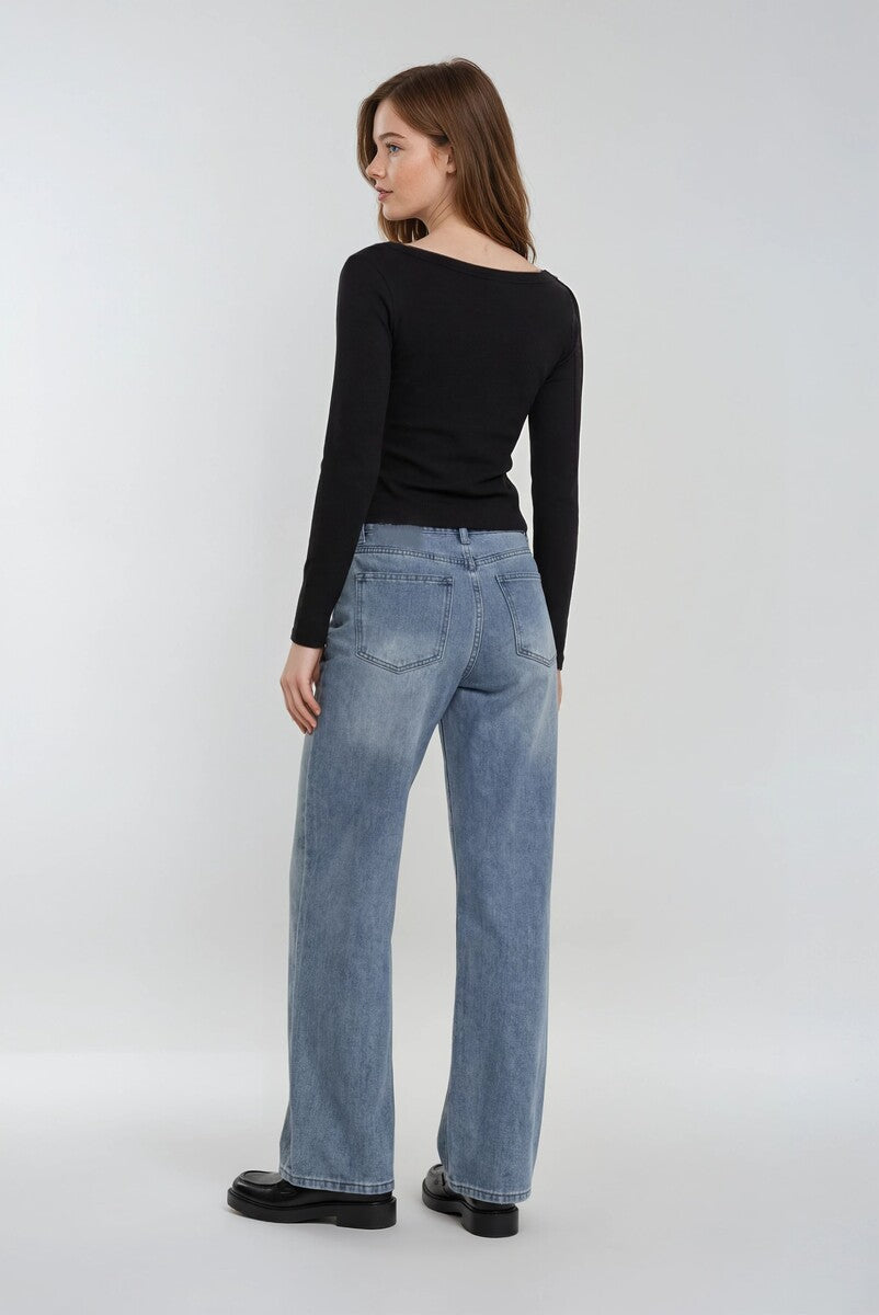 Wide-Leg Rhinestone Jeans