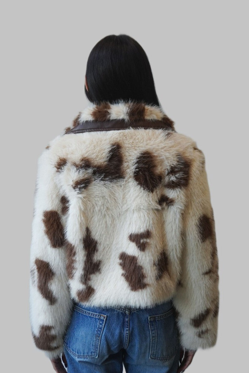 Faux Fur Cow Print Jacket