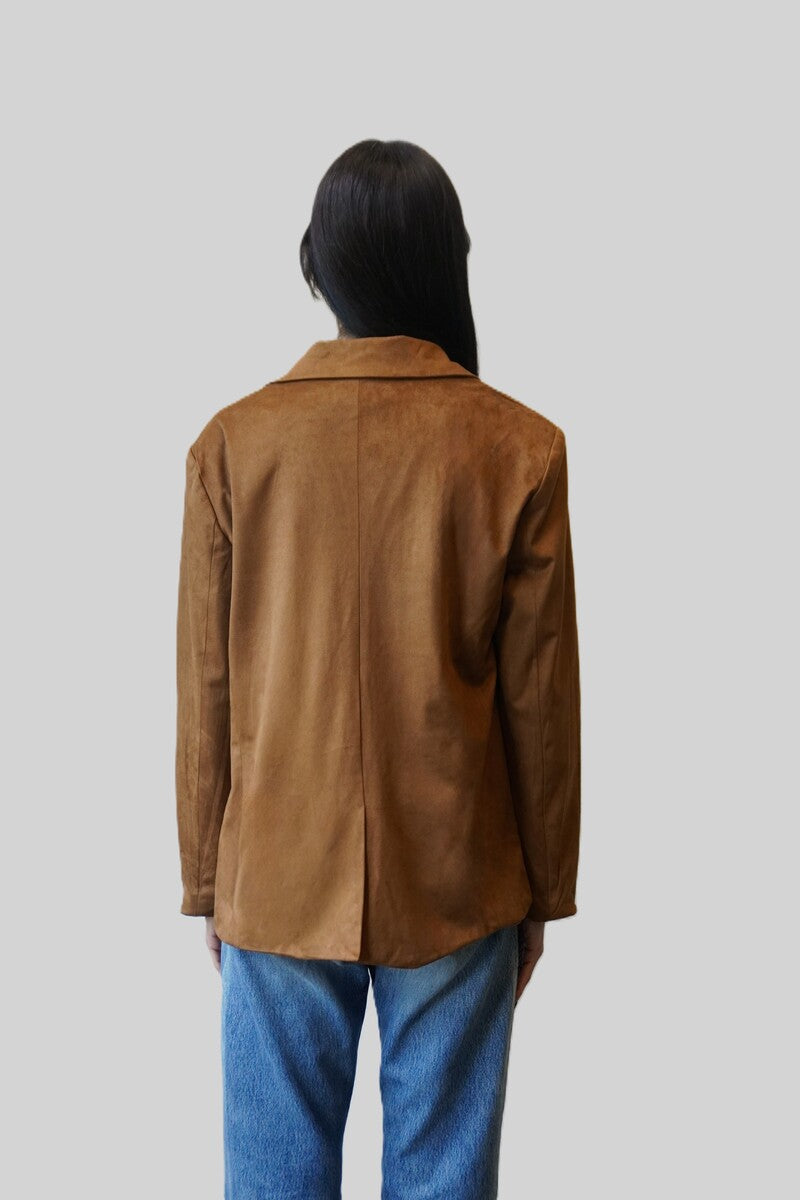 Faux Suede Button-Front Blazer Jacket