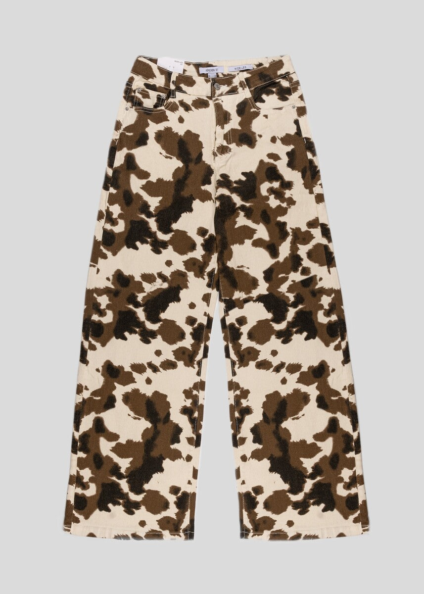 Cow Print Wide-Leg Jeans