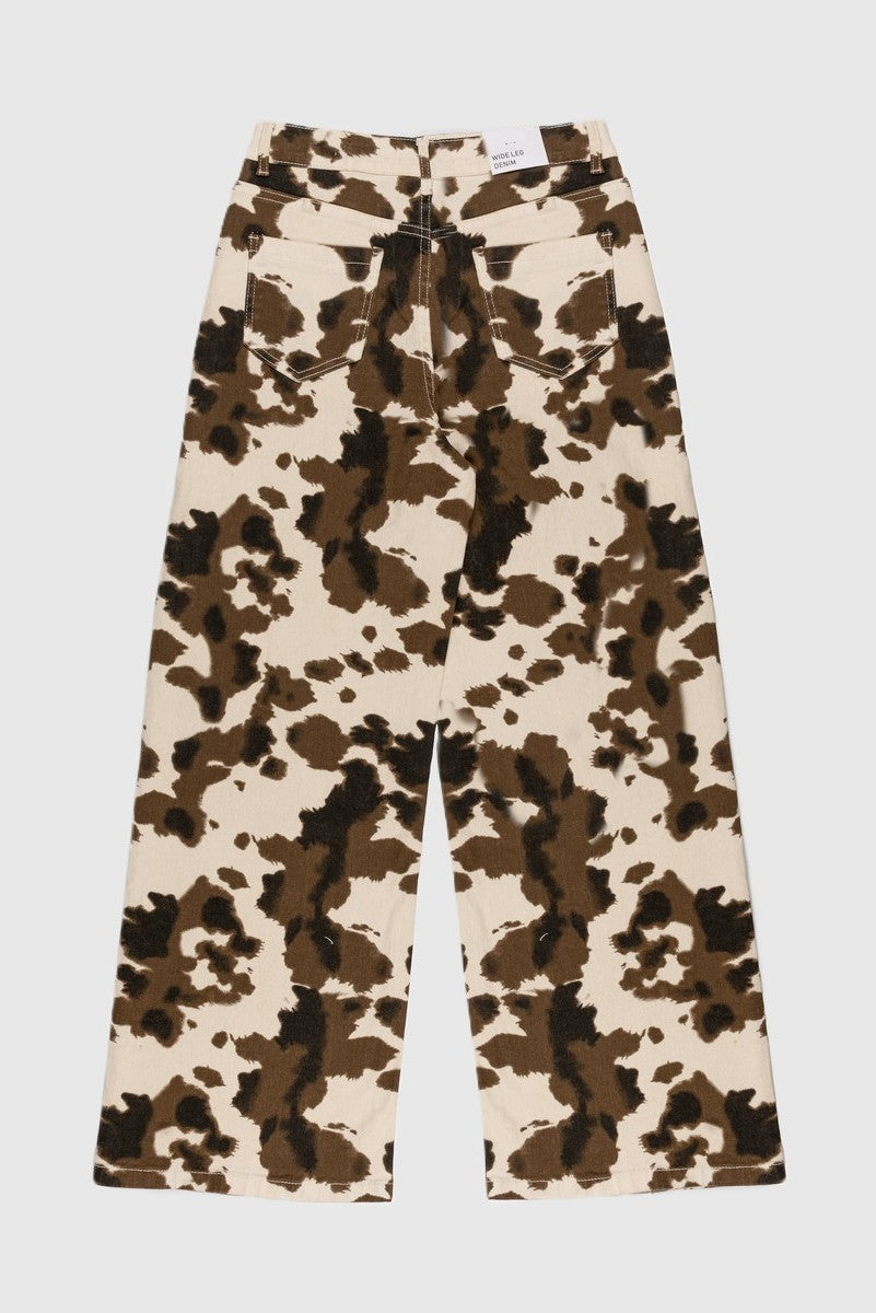 Cow Print Wide-Leg Jeans
