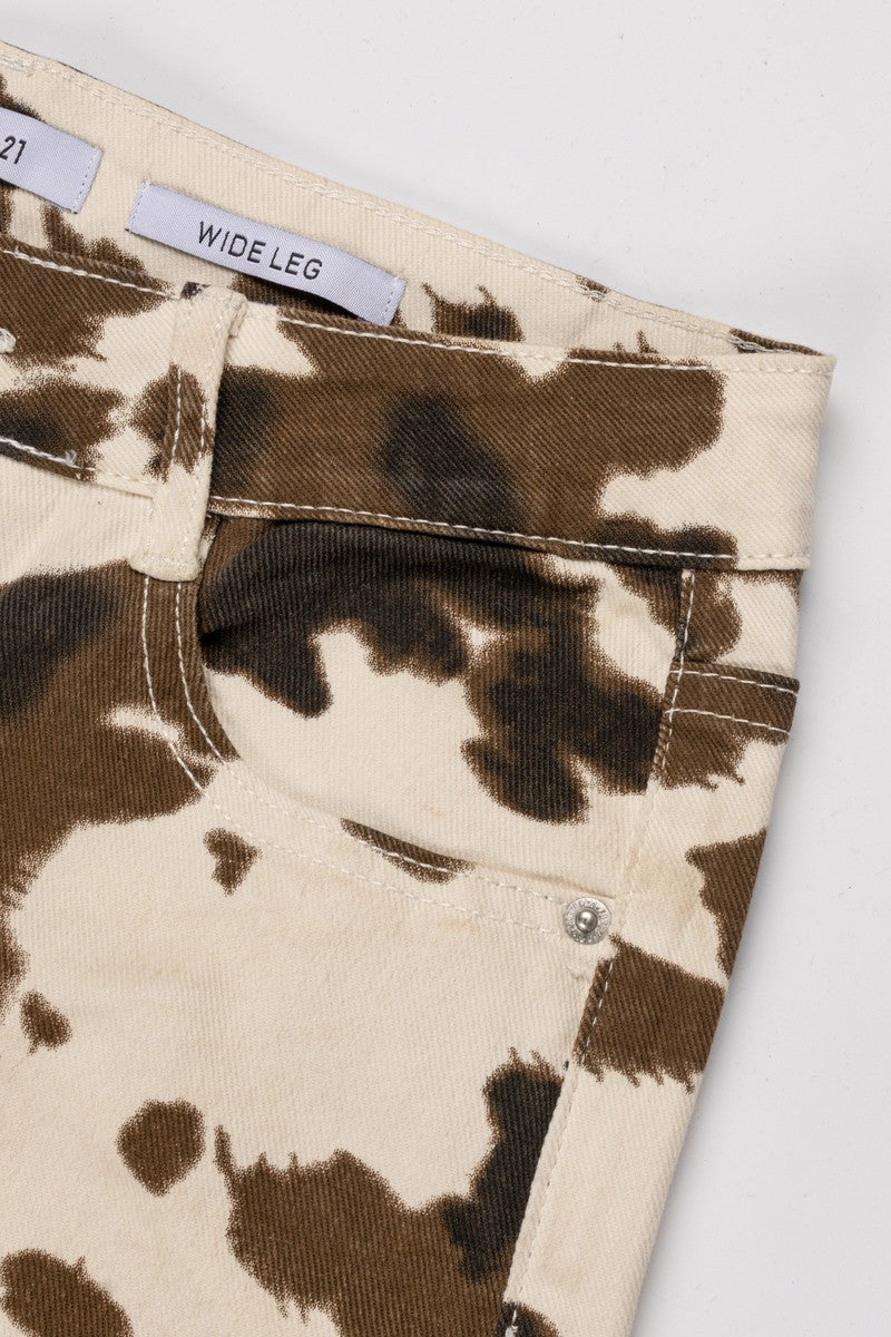 Cow Print Wide-Leg Jeans