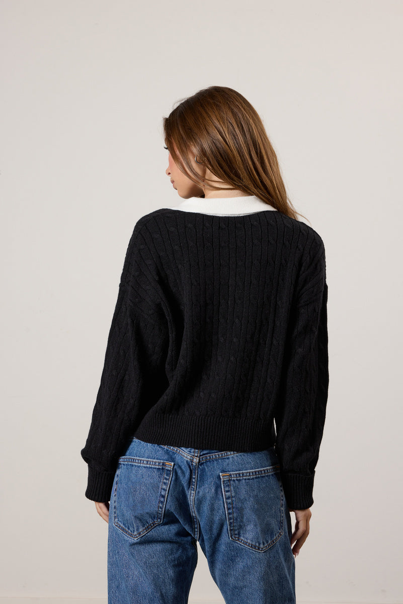 Contrast Henley Cable Knit Sweater