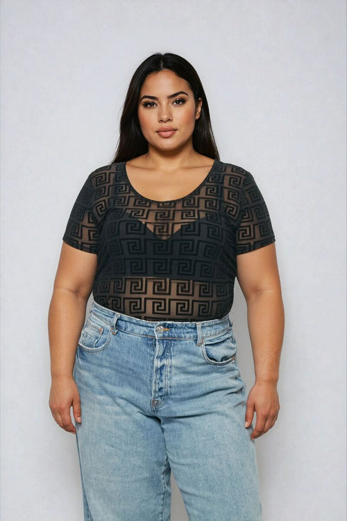 Choose options PLUS SIZE GEOMETRIC PATTERN MESH BODYSUIT