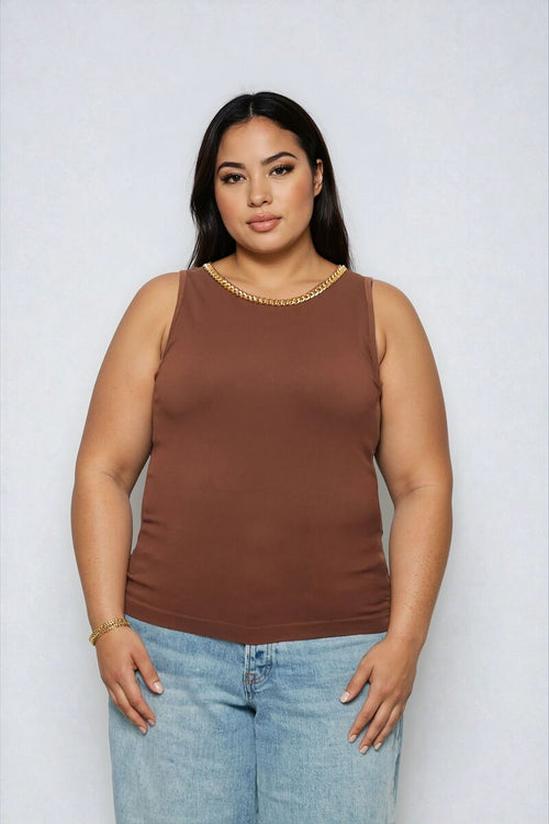 Choose options PLUS SIZE SEAMLESS CHAIN-TRIM TANK