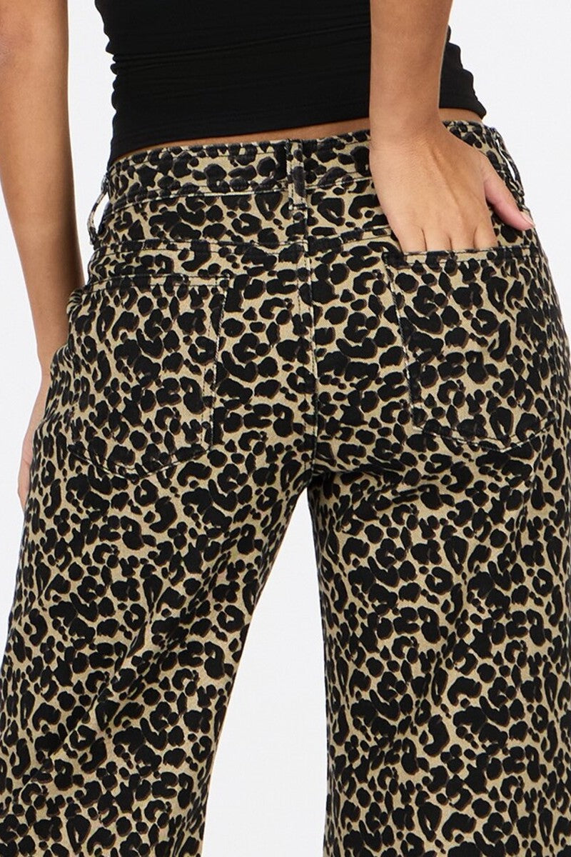 Leopard Print Low-Rise Wide-Leg Jeans