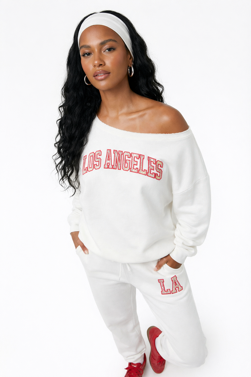 zechito スウェット Power Shoulder Sweat 白 FLEECE OFF THE SHOULDER LOS ANGELES SWEATSHIRT