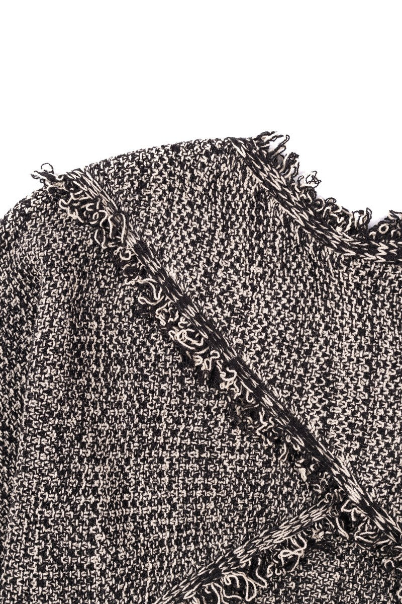 Fringe-Trim Open-Back Bolero Sweater