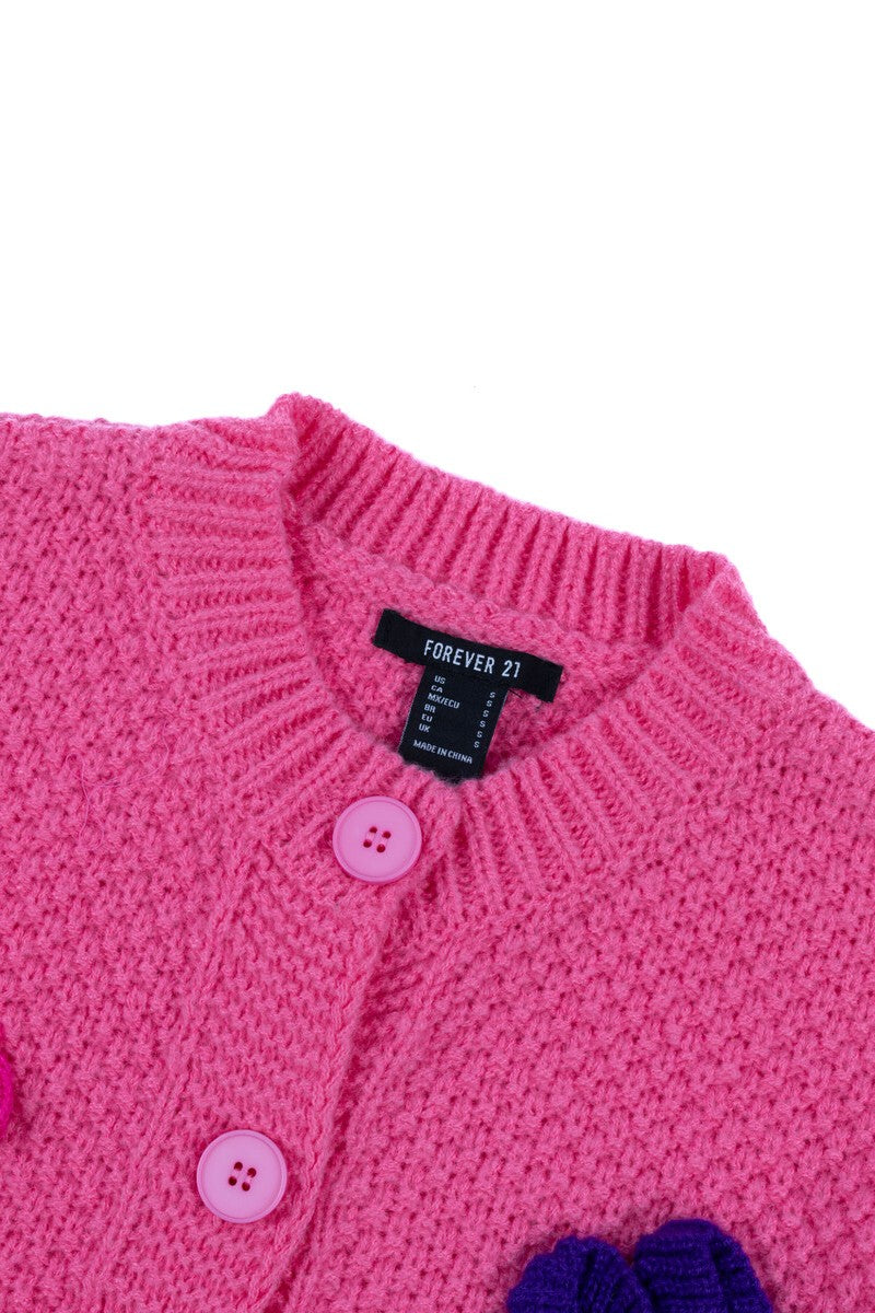 Floral Appliqué Knit Cardigan Sweater