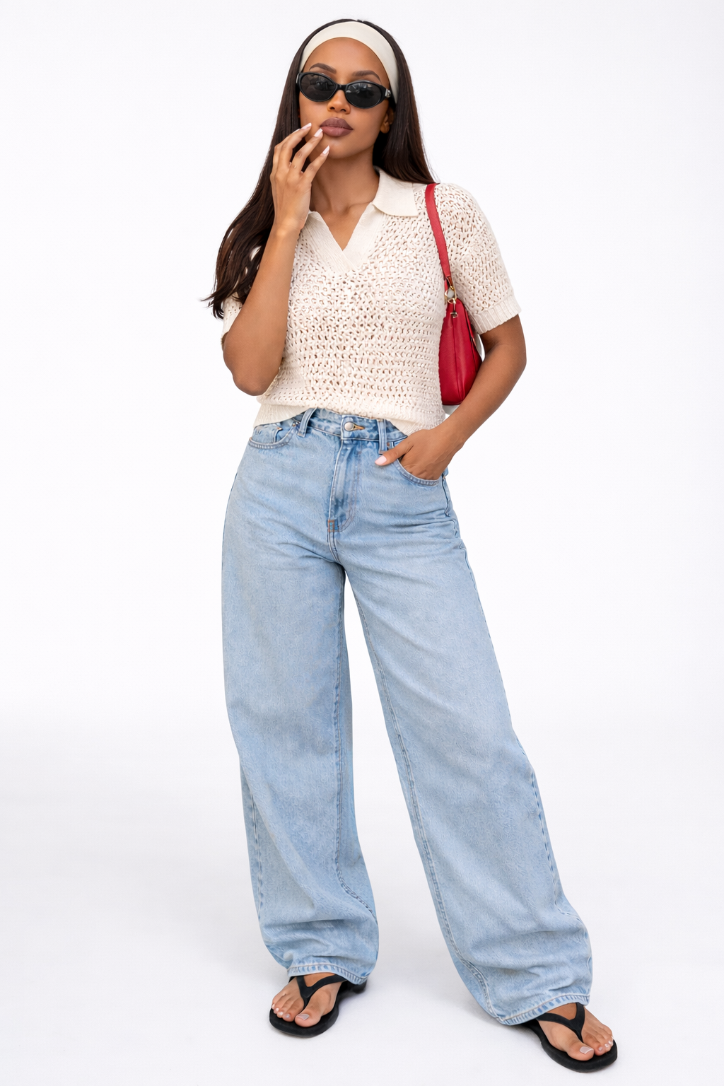 Short-Sleeve Crochet Collared Sweater Top Short-Sleeve Crochet Collared Sweater Top