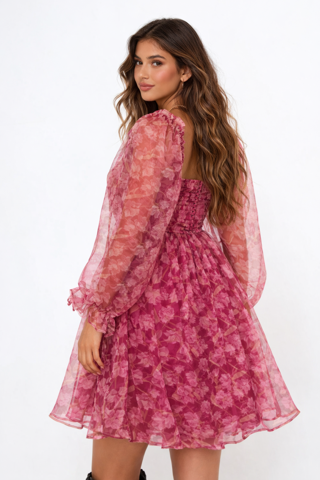 Floral Print Organza Mini Dress