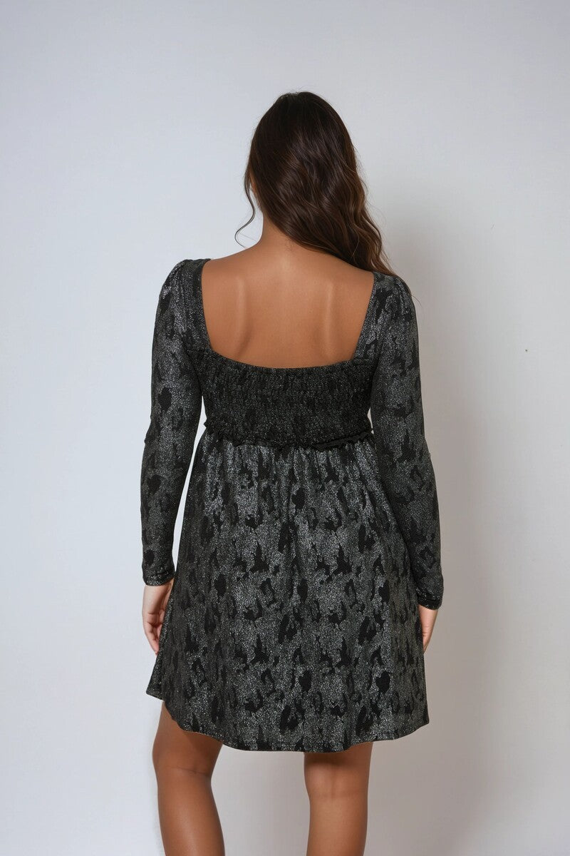 Long-Sleeve Metallic Baby Doll Mini Dress