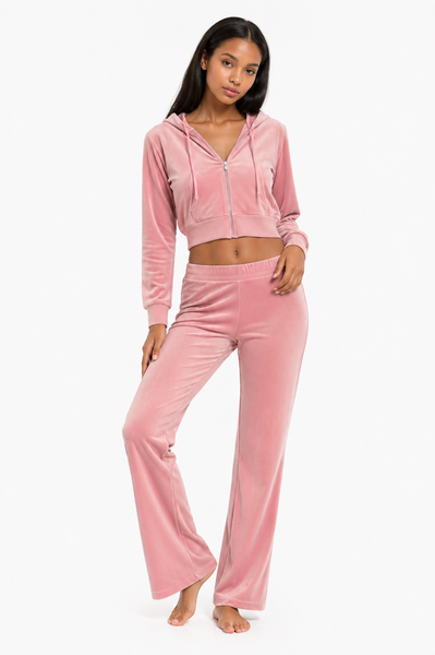 Velour Zip-Front Hoodie & Pant Set Velour Zip-Front Hoodie & Pant Set