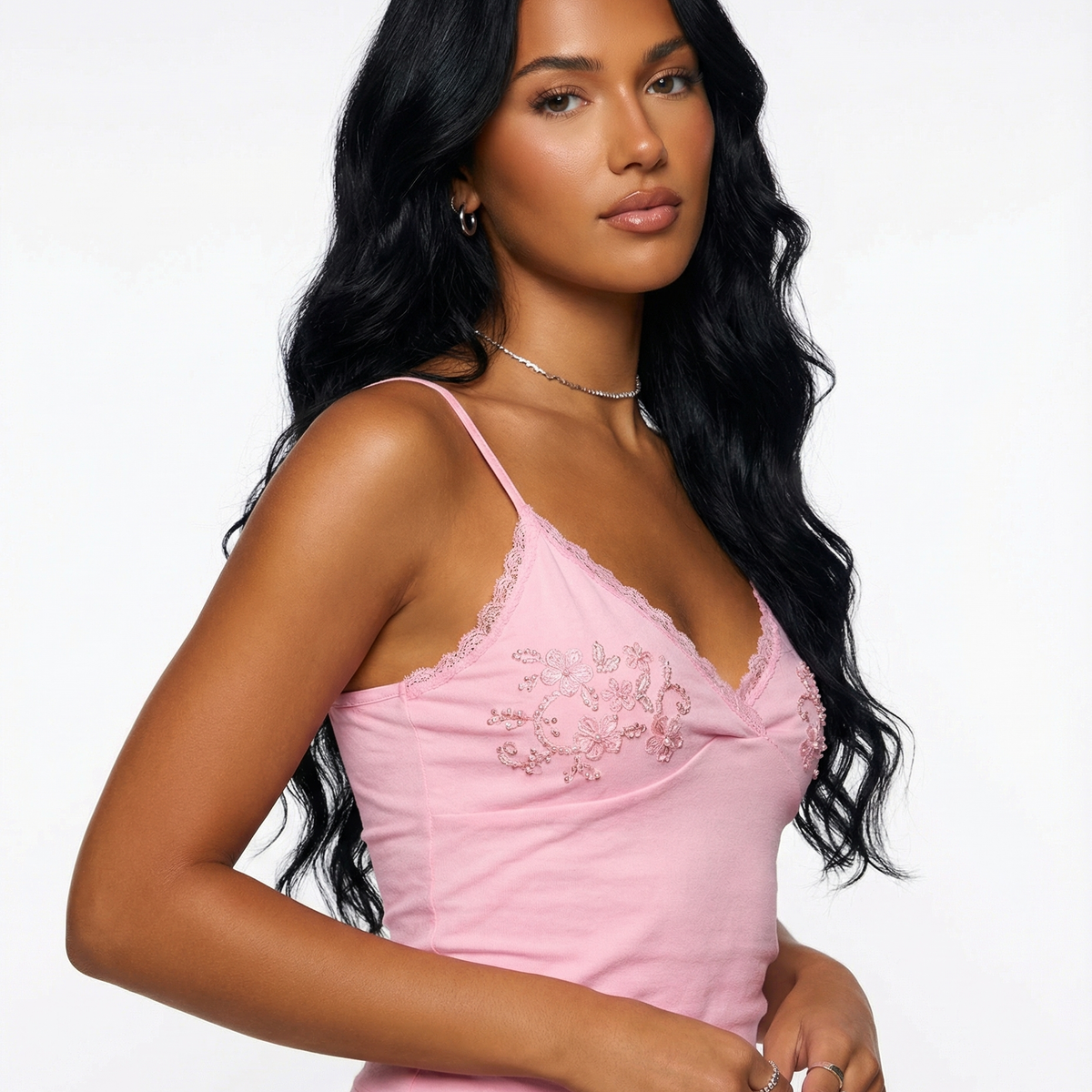 BEADED LACE TRIM TANK TOP