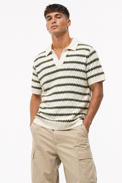 Striped Knit Polo Shirt