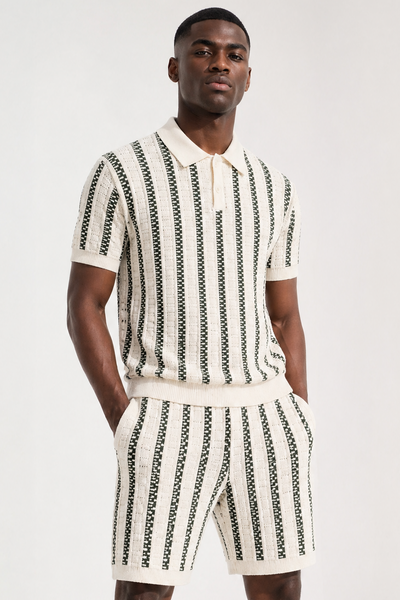 Striped Knit Polo Shirt