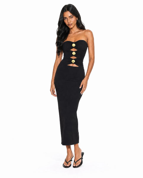 Strapless Cutout Bodycon Maxi Dress BROWN / XL