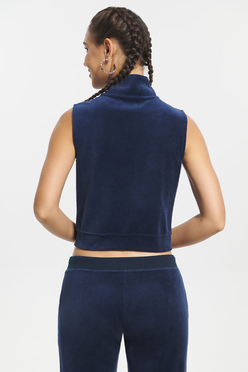 Mockneck Cotton Velour Zip-Up Vest - Juicy Couture
