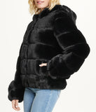 Short Faux Fur With Hood Black