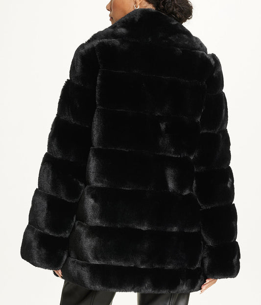 Faux Fur With Lapel Collar Black