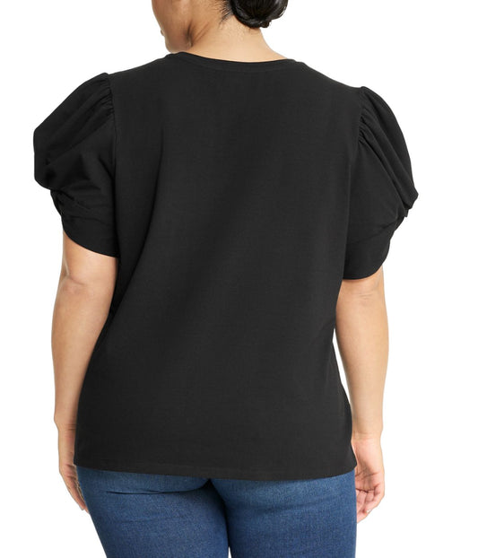 Plus Size Cool Knit Twist Puff Sleeve T-shirt