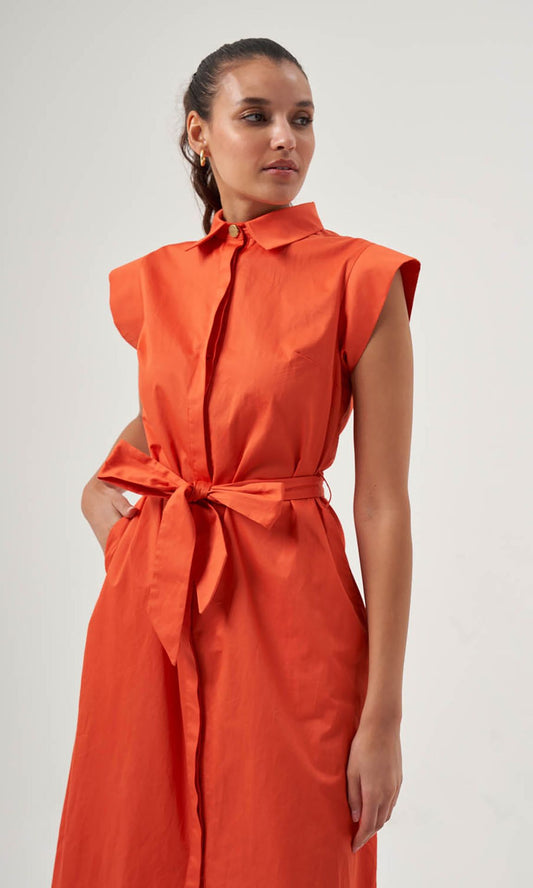 Mzl Belted Sleevless Midi Pomegranate Flower Dress Apparel
