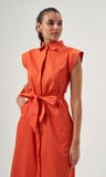 Mzl Belted Sleevless Midi Pomegranate Flower Dress Apparel