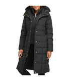 Box Quilt Down Zip Front Coat Black
