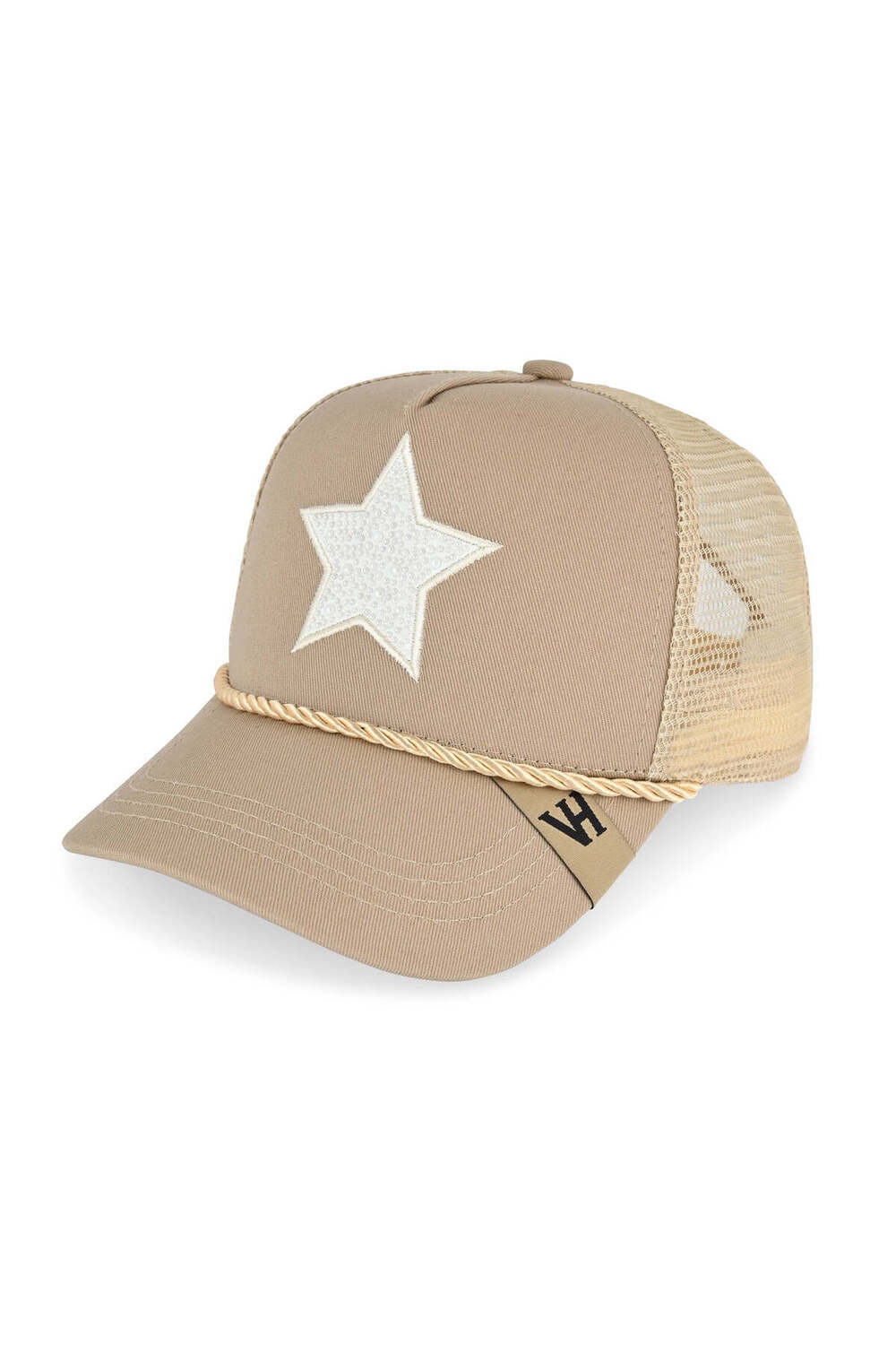 Vintage Havana Vintage Havana Trucker Hat for Women – Khaki Mesh & Canvas Adjustable Cap With White Pearl Star & Rope