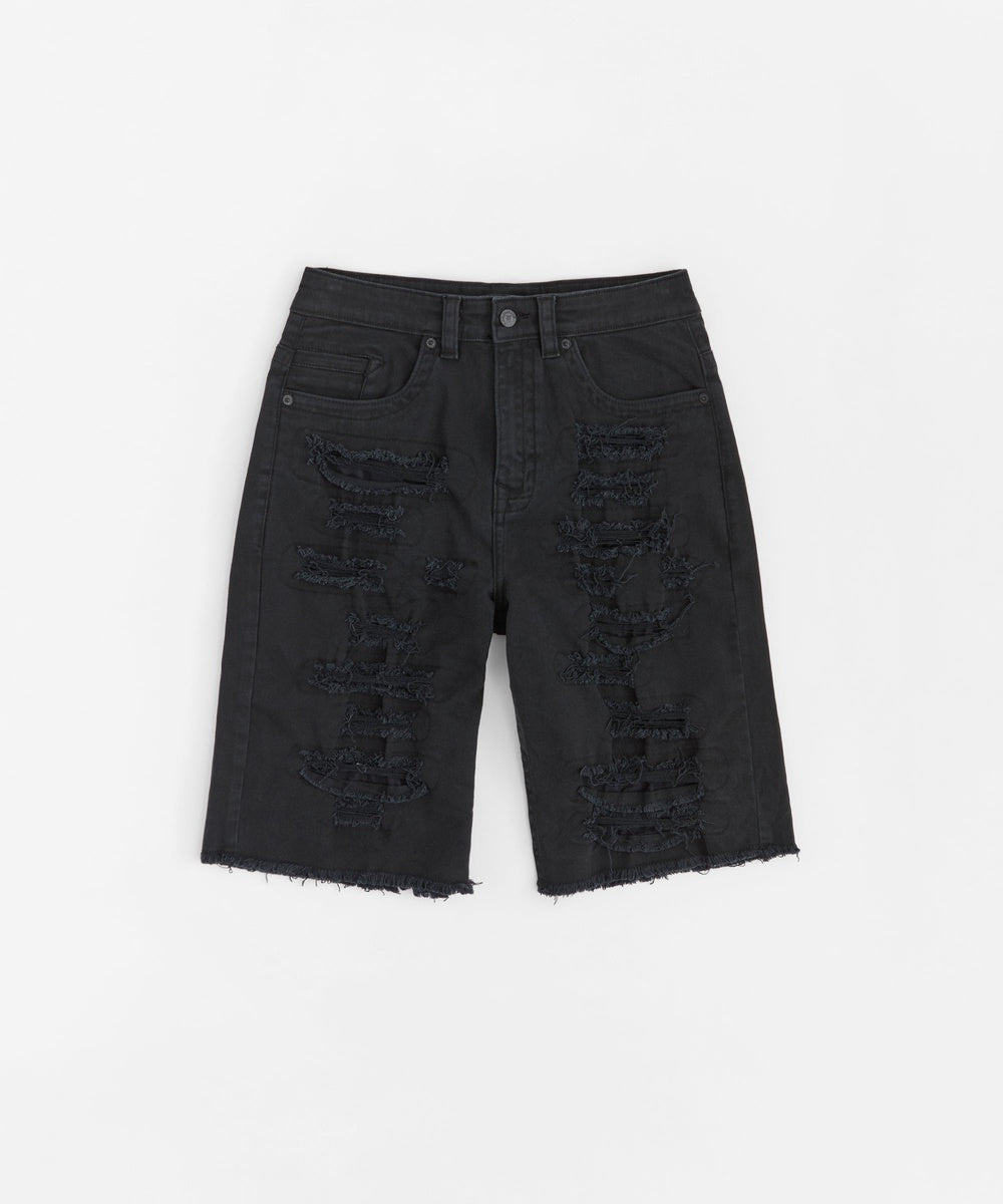 Destroyed Denim Shorts - Black