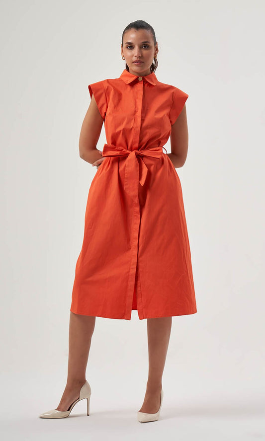 Mzl Belted Sleevless Midi Pomegranate Flower Dress Apparel