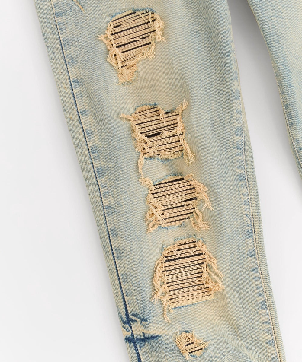 Skinny Fit Rip and Repair Washed Denim Pants - Light Blue