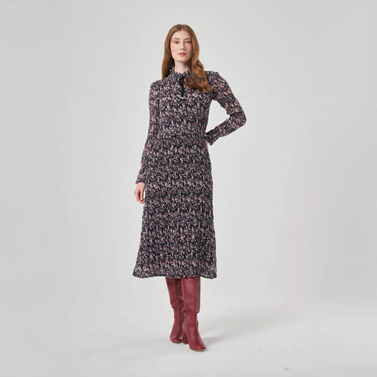 Long Sleve Printed Midi Dress