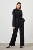 Mizalle Cinched Waist Shirt Jacket Black Apparel