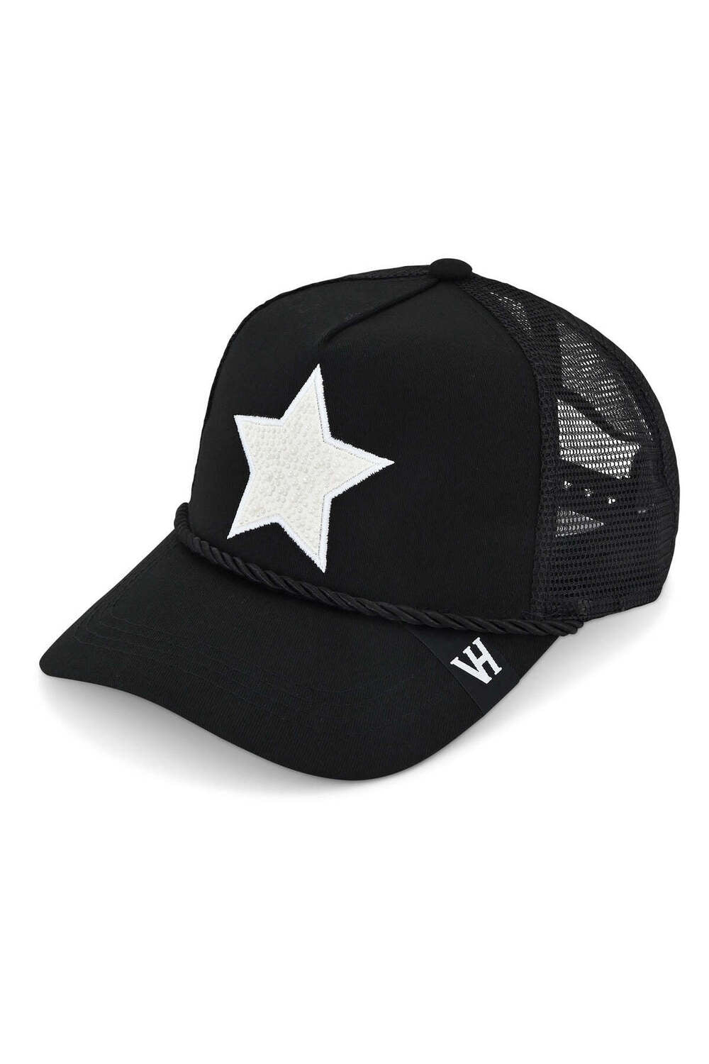 Vintage Havana Vintage Havana Trucker Hat for Women – Black Mesh & Canvas Adjustable Cap With White Pearl Star & Rope