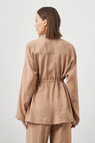 Mizalle Cinched Waist Shirt Jacket Beige Apparel