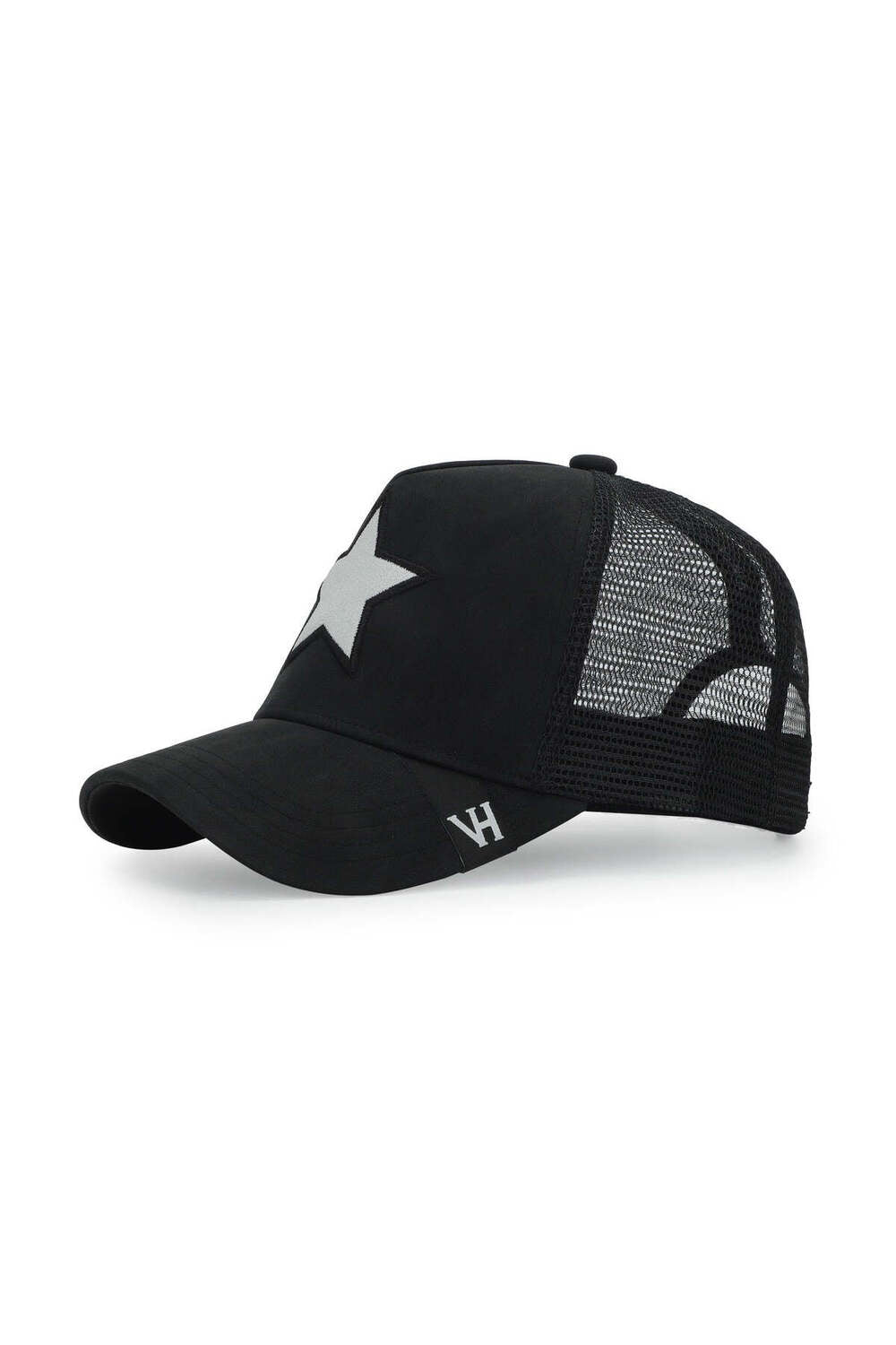 Vintage Havana Vintage Havana Trucker Hat for Women & Men – Black Faux Nubuck Leather & Mesh Adjustable Cap With White Cracked Leather Star