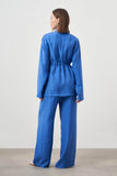 Mizalle Cinched Waist Shirt Jacket Blue Apparel