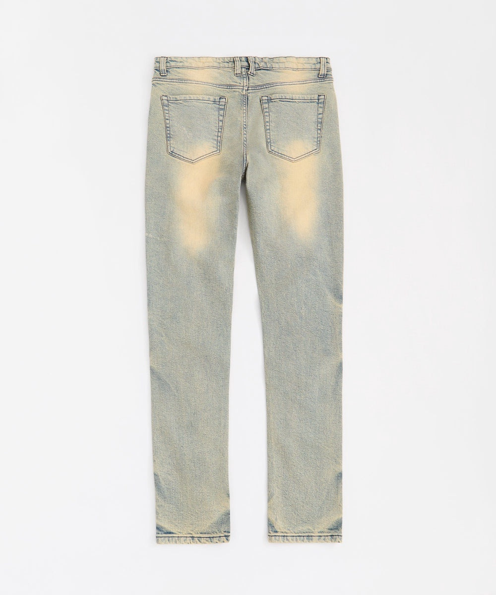 Studded Distress Denim Pants - Blue
