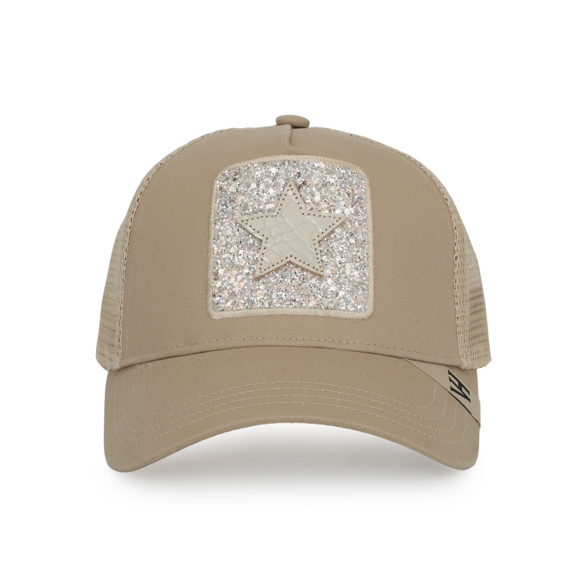 Vintage Havana Trucker Hat for Women – Khaki Mesh & Canvas Adjustable Cap With Glitter Patch & Crocodile Star