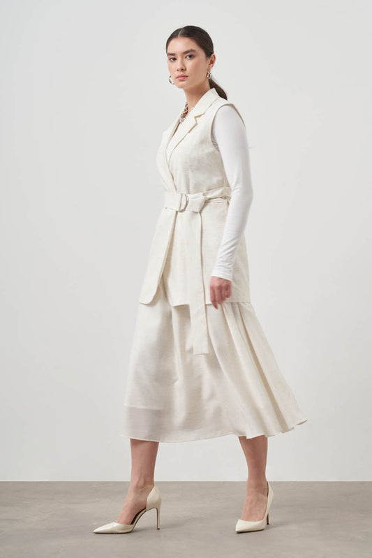 Mizalle Belted Vest Ecru Apparel
