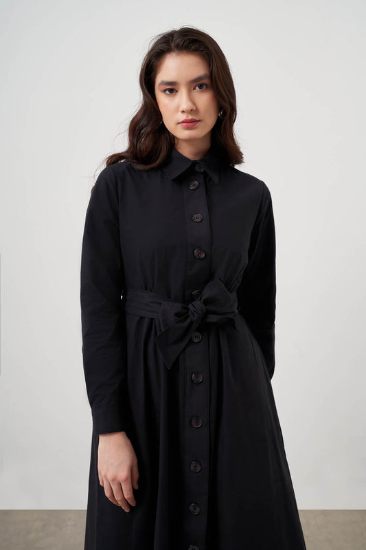 Mizalle Button Up Belted Dress Black Apparel