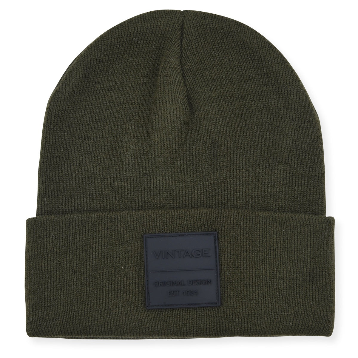 Vintage Havana Olive Green Beanie for Women & Men | Thick Cuffed Knitted Winter Hat Beanies Unisex Skull Caps| Vintage Logo Patch