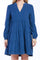 Sherin Long Sleeve With Slight Shoulder Shirring V Neck Banded Collar Three Tier Baby Doll Dress Side Seam Pockets