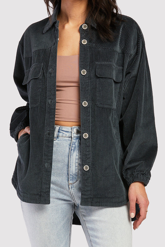 Women's Fake Pocket Long Sleeve Corduroy Mid-Length Jacket