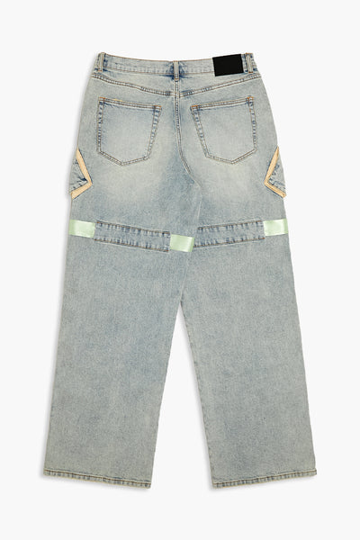 【Paragraph】24FW★ NO.041 PARAGRAPH CARGO DENIM PANTS Unisex Grey X Strap Denim Pants, Grey Tripp Prs Pants Raver