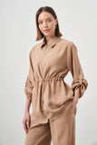 Mizalle Cinched Waist Shirt Jacket Beige Apparel