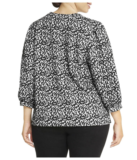 Plus Size Balloon Sleeve Jacquard Top