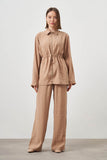 Mizalle Cinched Waist Shirt Jacket Beige Apparel
