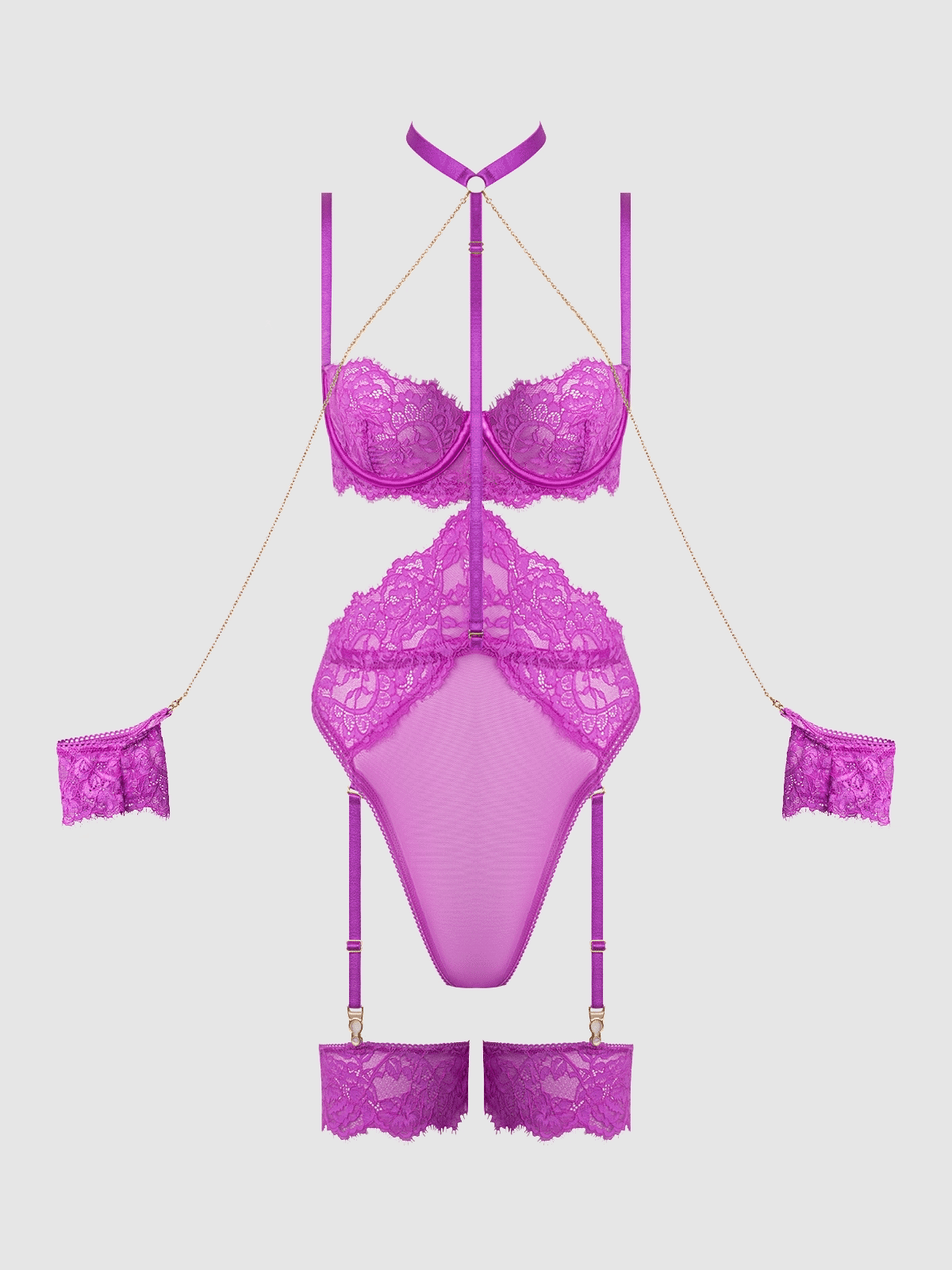 Arianna Lace & Chains Thigh Garter Teddy - Frederick's Of Hollywood